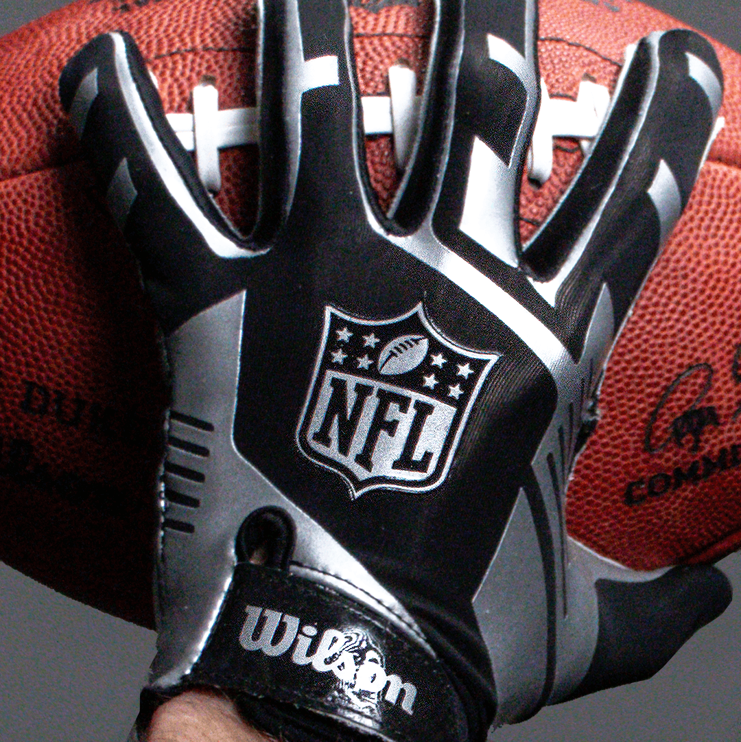 NFL Shield Wilson Stretch Fit Adult Receiver Gloves - Black/Silver