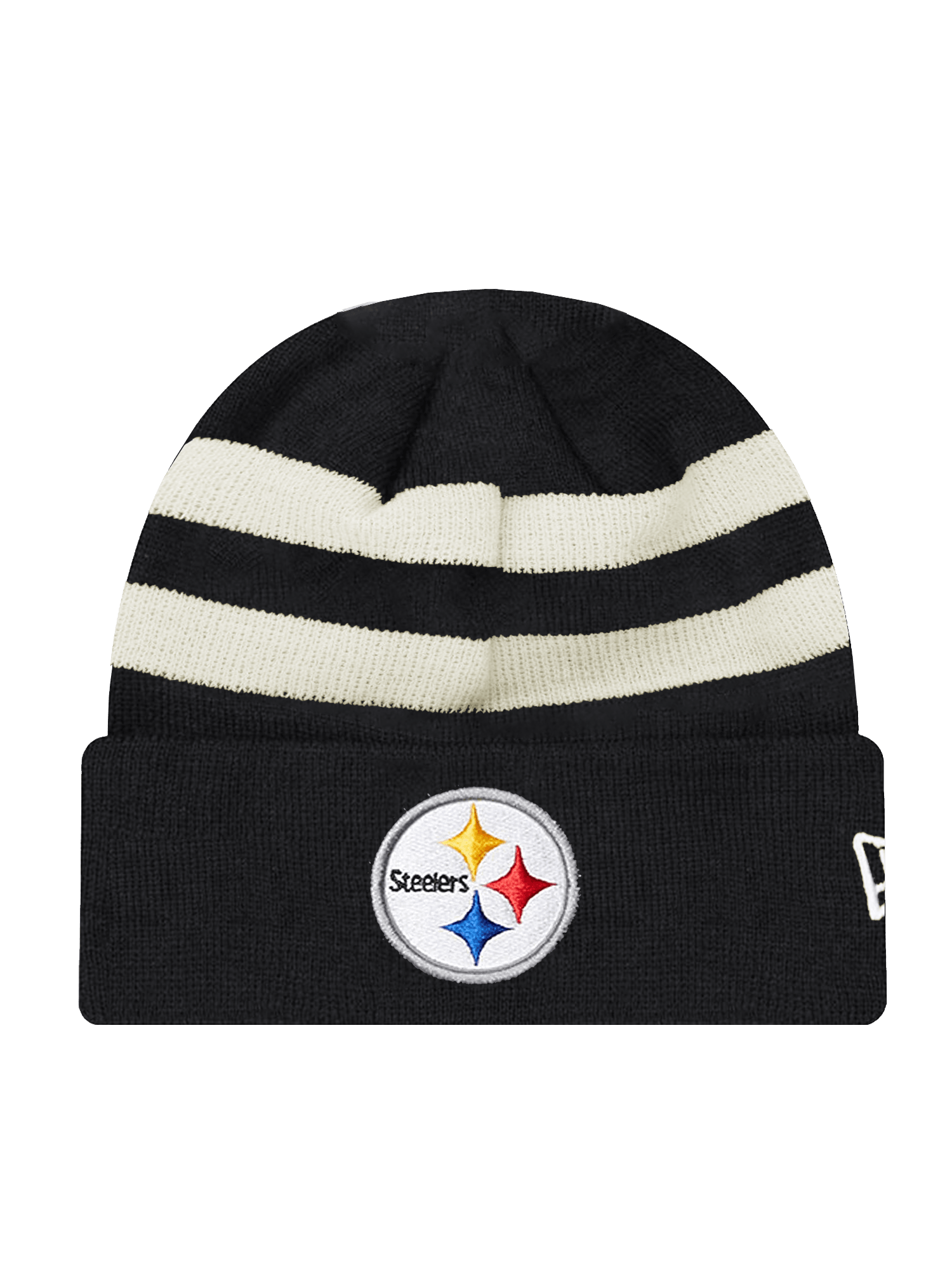 Pittsburgh Steelers New Era NFL Ivory Stripe Knit Beanie - Black