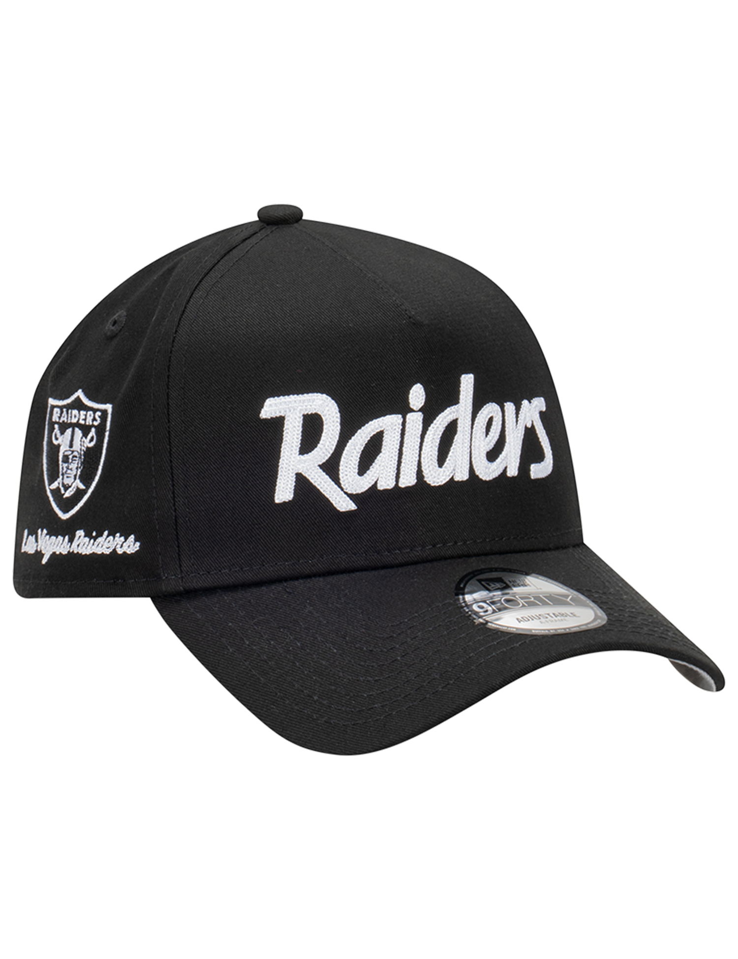 Las Vegas Raiders New Era NFL Chain Script 9FORTY A-Frame Snapback Hat - Black