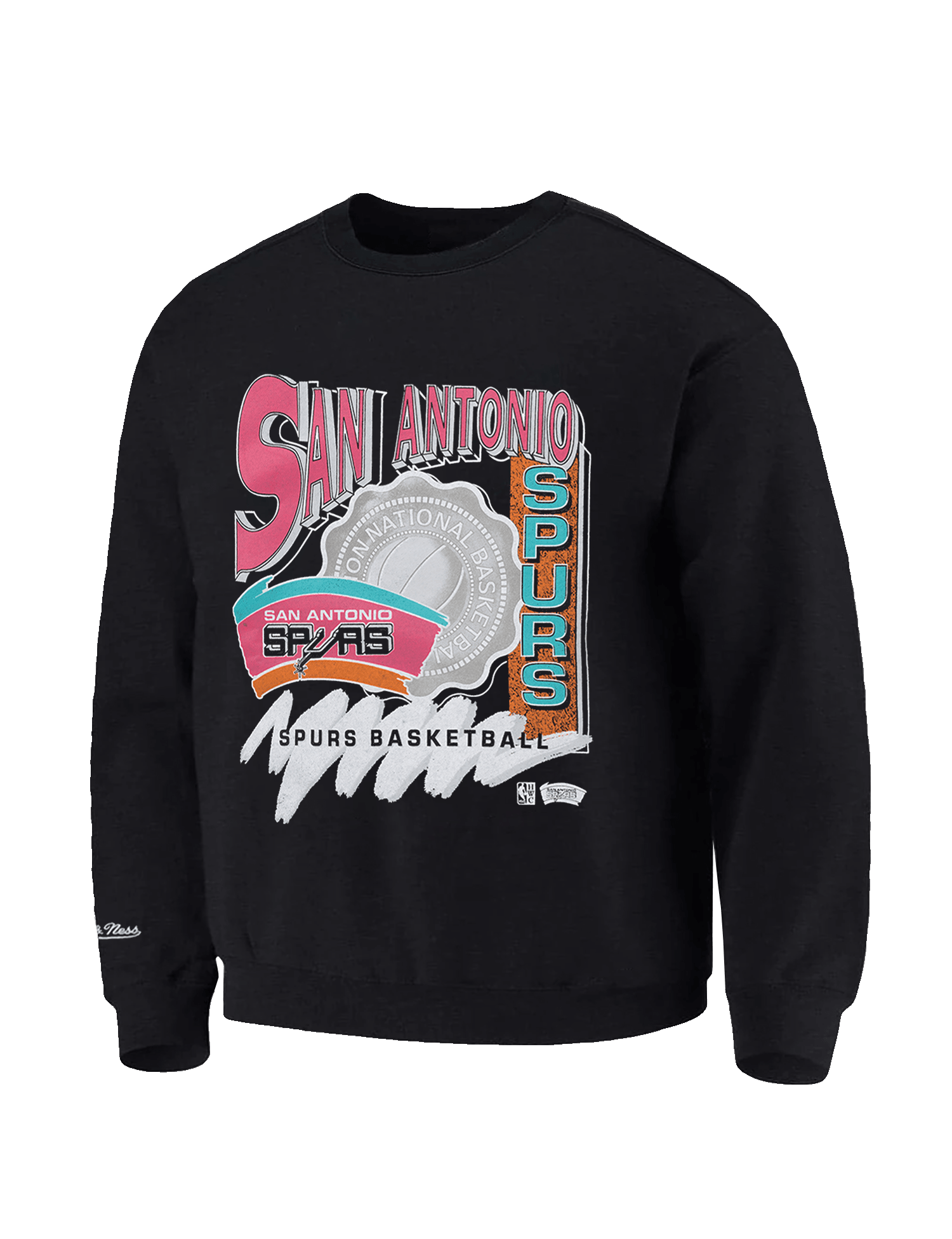 San Antonio Spurs Mitchell & Ness NBA Brush Off Vintage Crew Jumper - Vintage Black