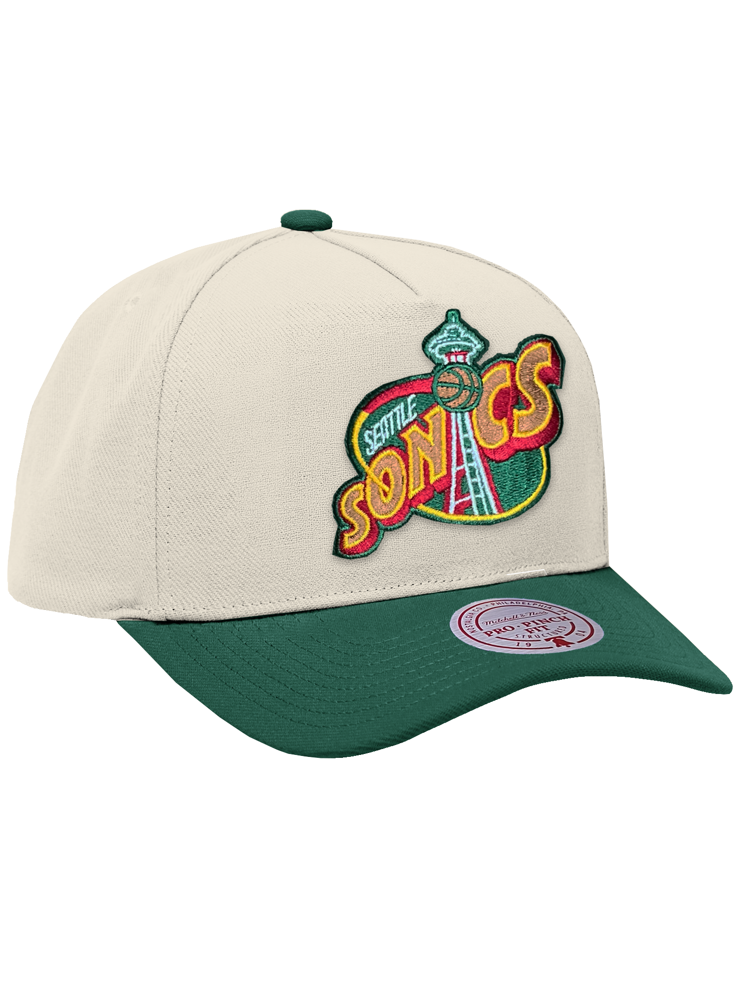 Seattle Supersonics Mitchell & Ness NBA HWC 2T Pro Pinch Snapback Hat - Cream