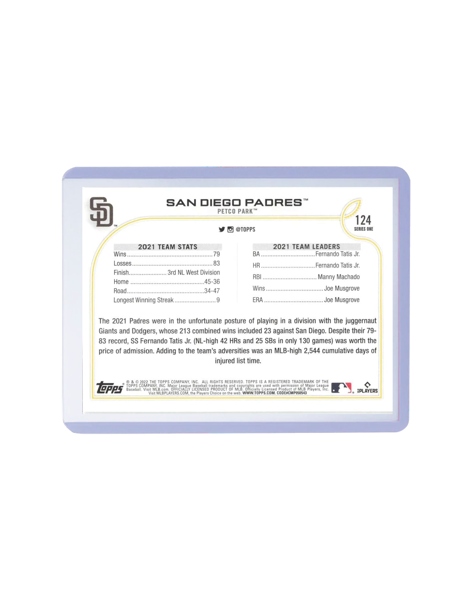 San Diego Padres Topps MLB Series 1 22 Team Card