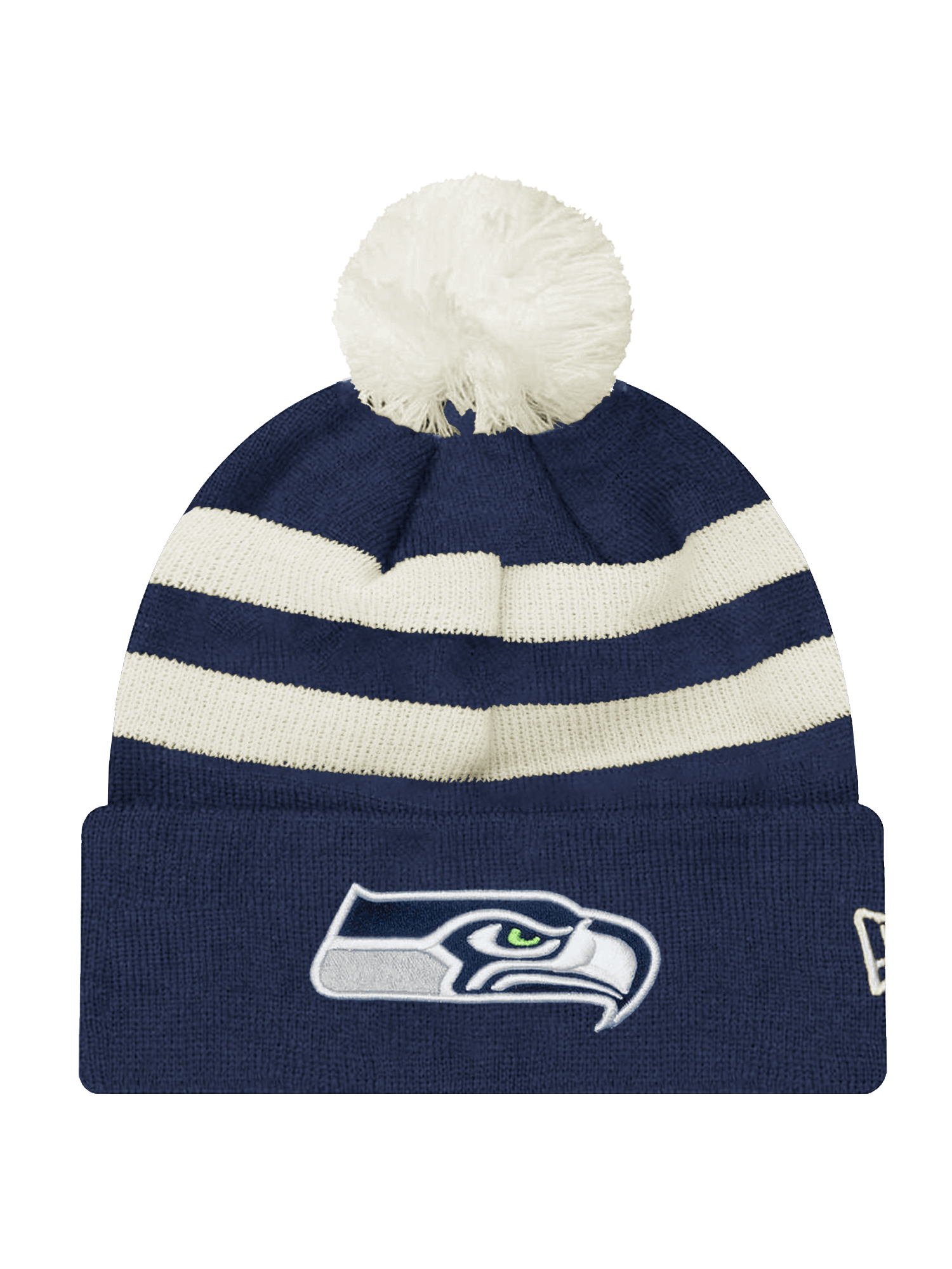 Seattle Seahawks New Era NFL Ivory Stripe Pom Knit Beanie - Navy