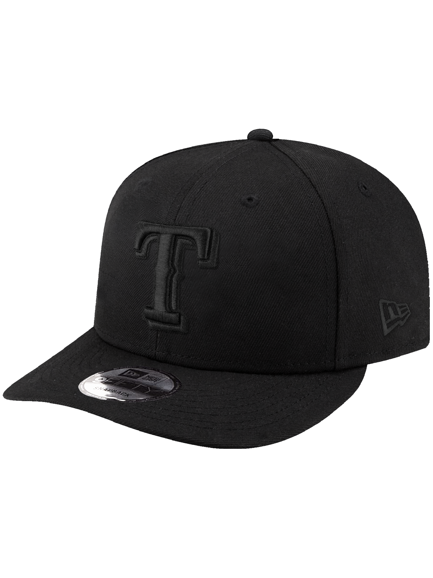 Texas Rangers New Era MLB Black On Black 9FIFTY Pre-Curved Snapback Hat