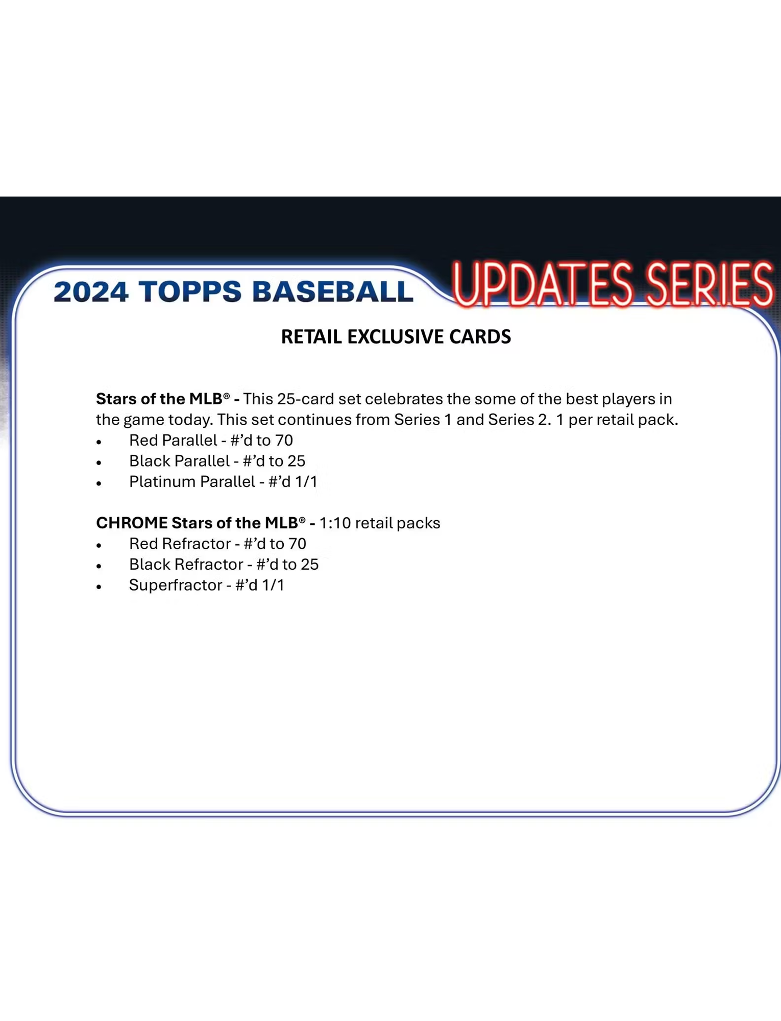 2024 Topps MLB Update Series Baseball Trading Card Retail Pack