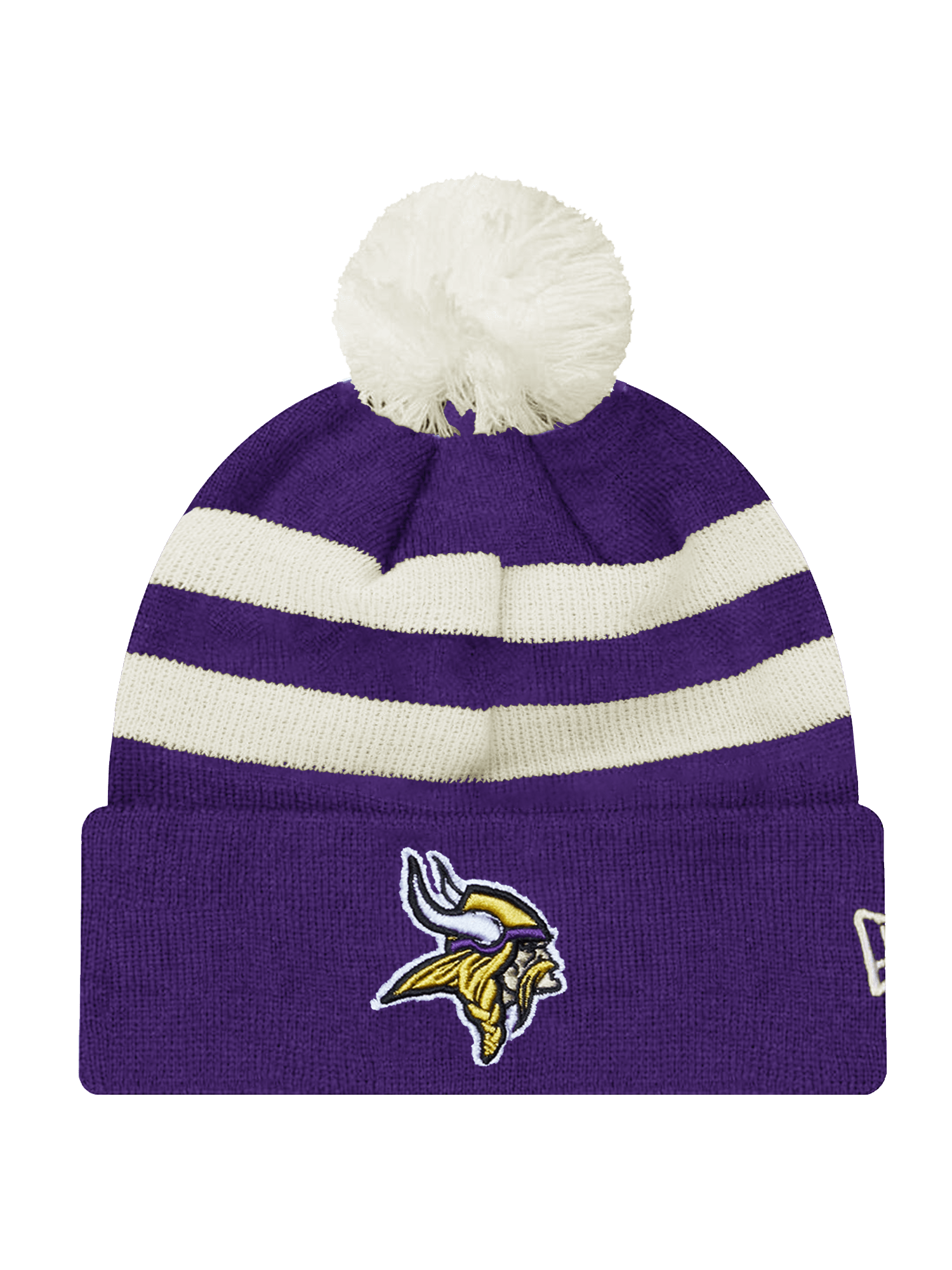 Minnesota Vikings New Era NFL Ivory Stripe Pom Knit Beanie - Purple