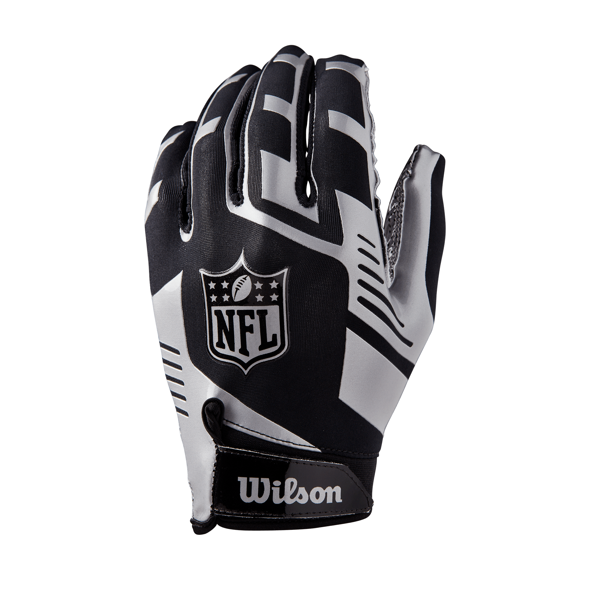 NFL Shield Wilson Stretch Fit Adult Receiver Gloves - Black/Silver