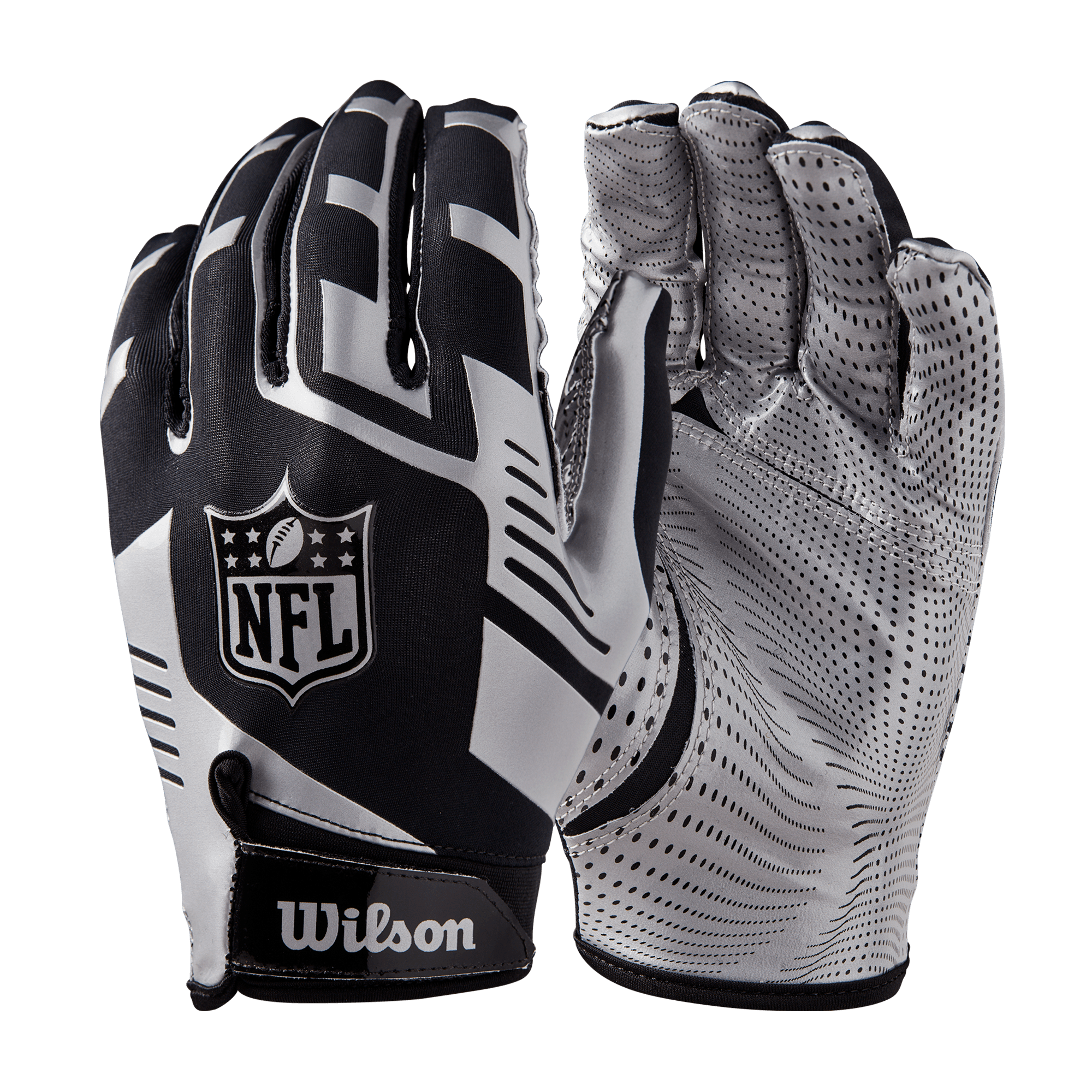 NFL Shield Wilson Stretch Fit Adult Receiver Gloves - Black/Silver