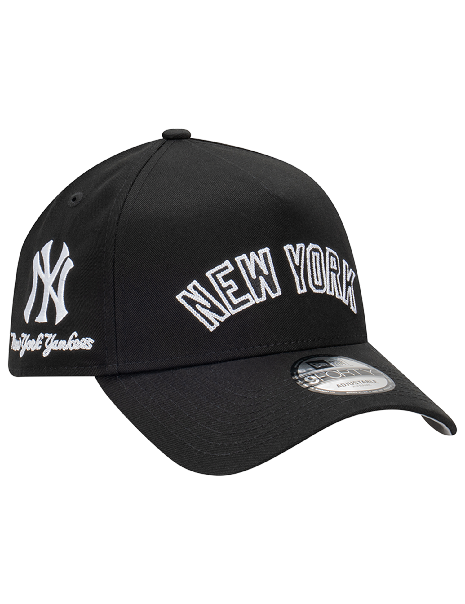 New York Yankees New Era MLB Chain Script 9FORTY A-Frame Snapback Hat - Black