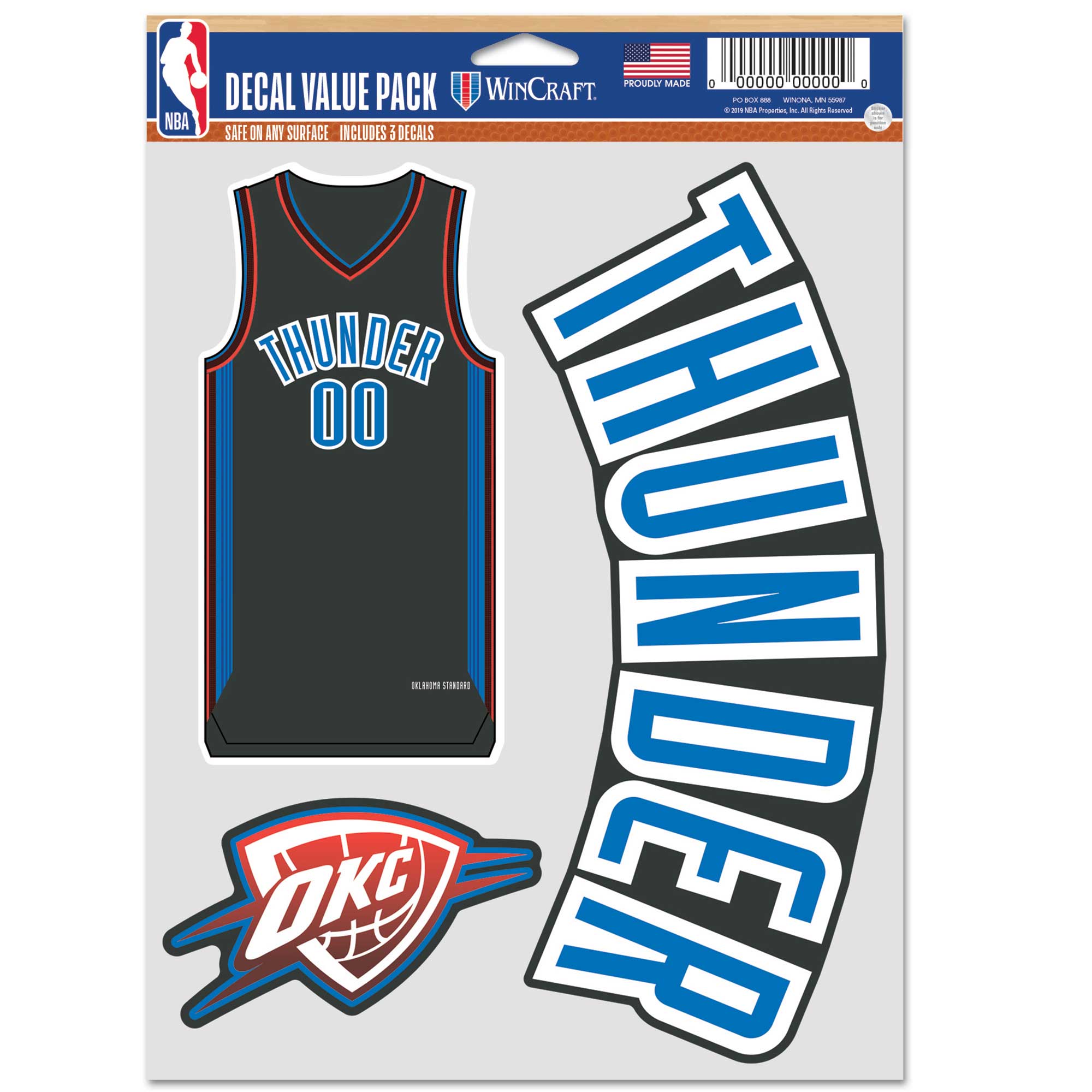 Oklahoma City Thunder Wincraft NBA City Edition 3 Pack Decal Set