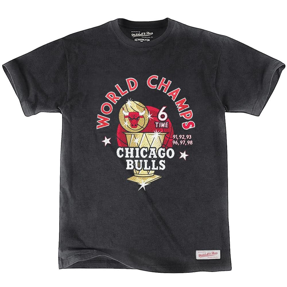 Chicago Bulls Mitchell & Ness NBA World Champs Vintage T-Shirt - Black