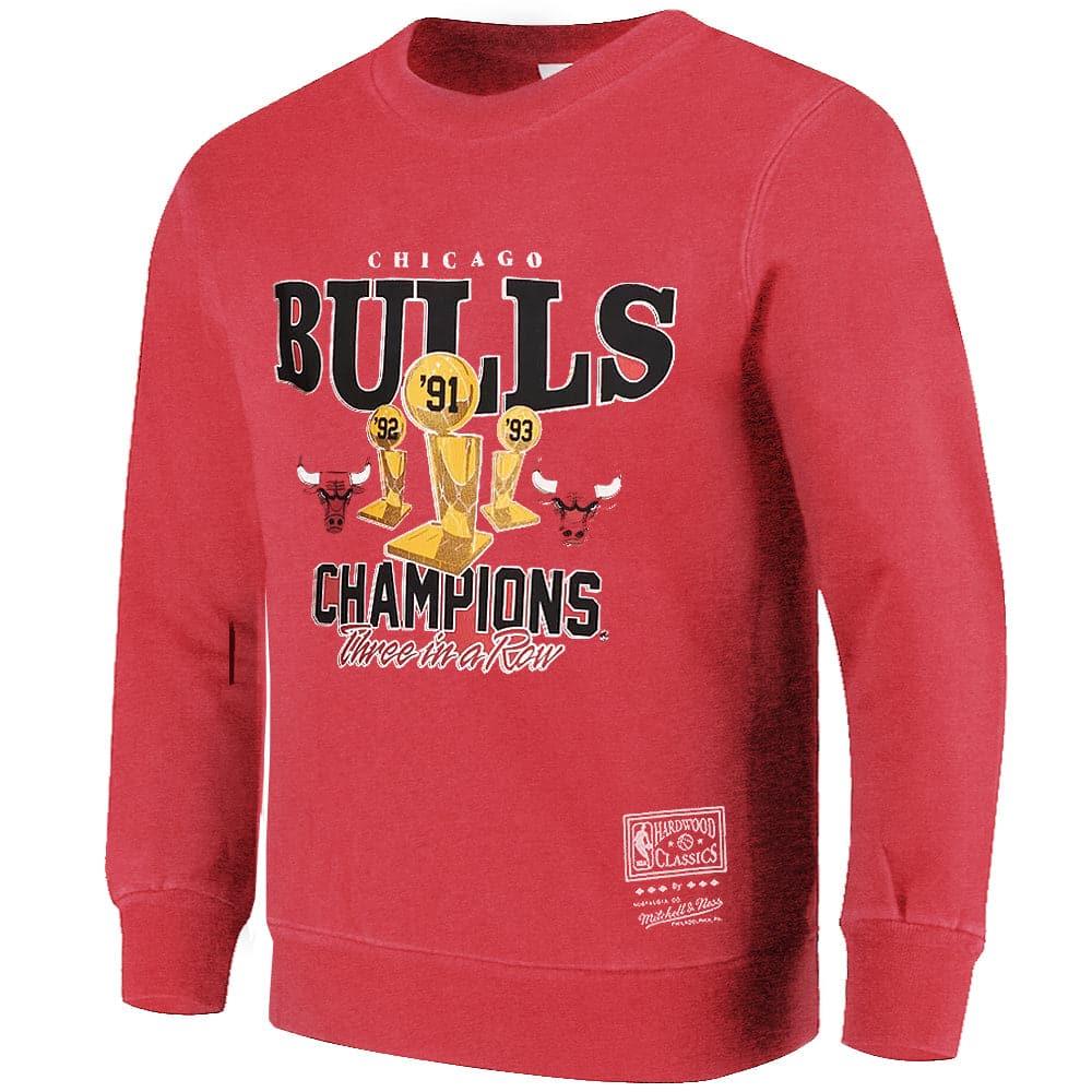 Chicago Bulls Mitchell & Ness NBA Champs Trophies Crew Jumper - Faded Red