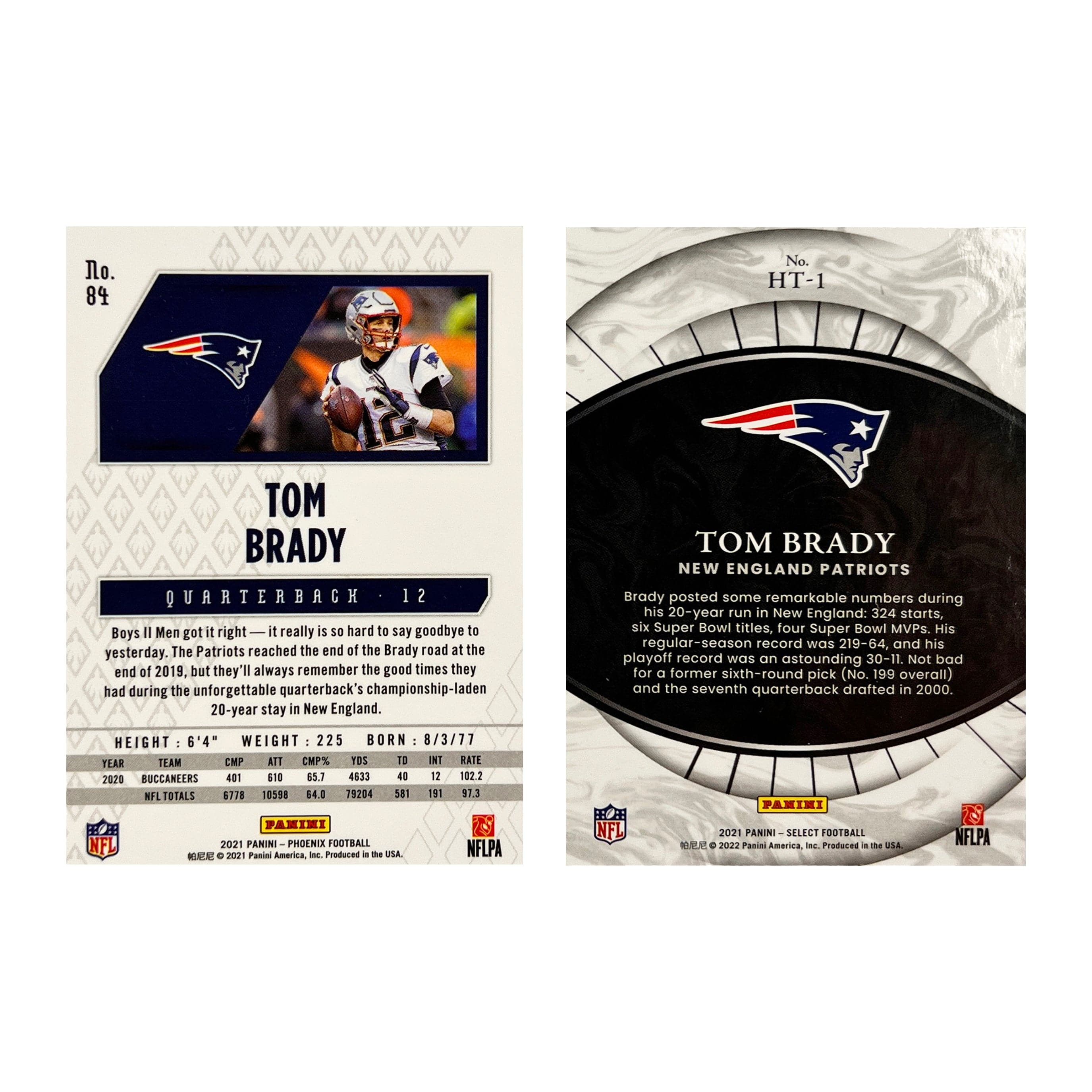 Tom Brady New England Patriots Panini NFL 21 Phoenix/Select Base 2 Card Set