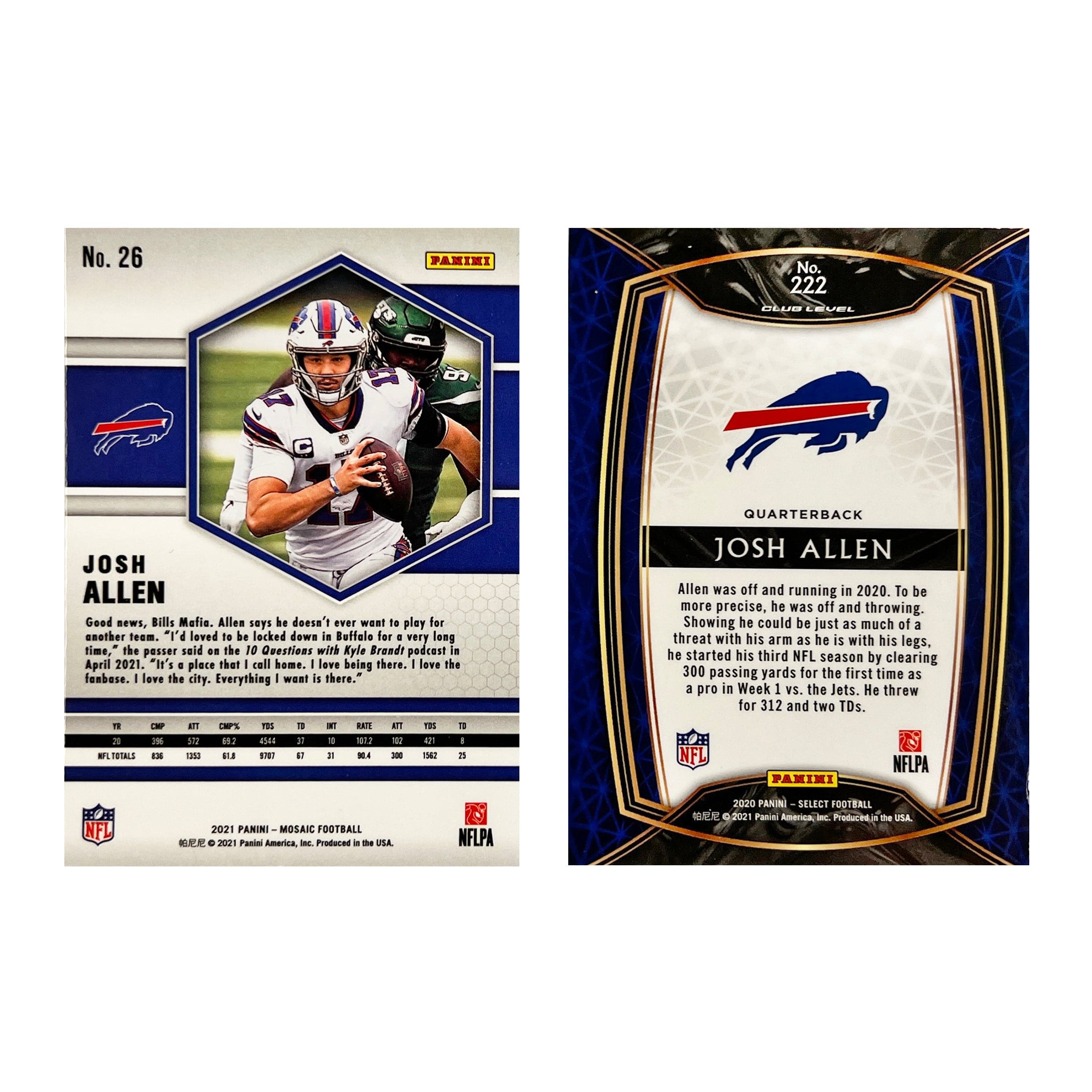 Josh Allen Buffalo Bills Panini NFL 20-21 Mosaic/Select Base 2 Card Set