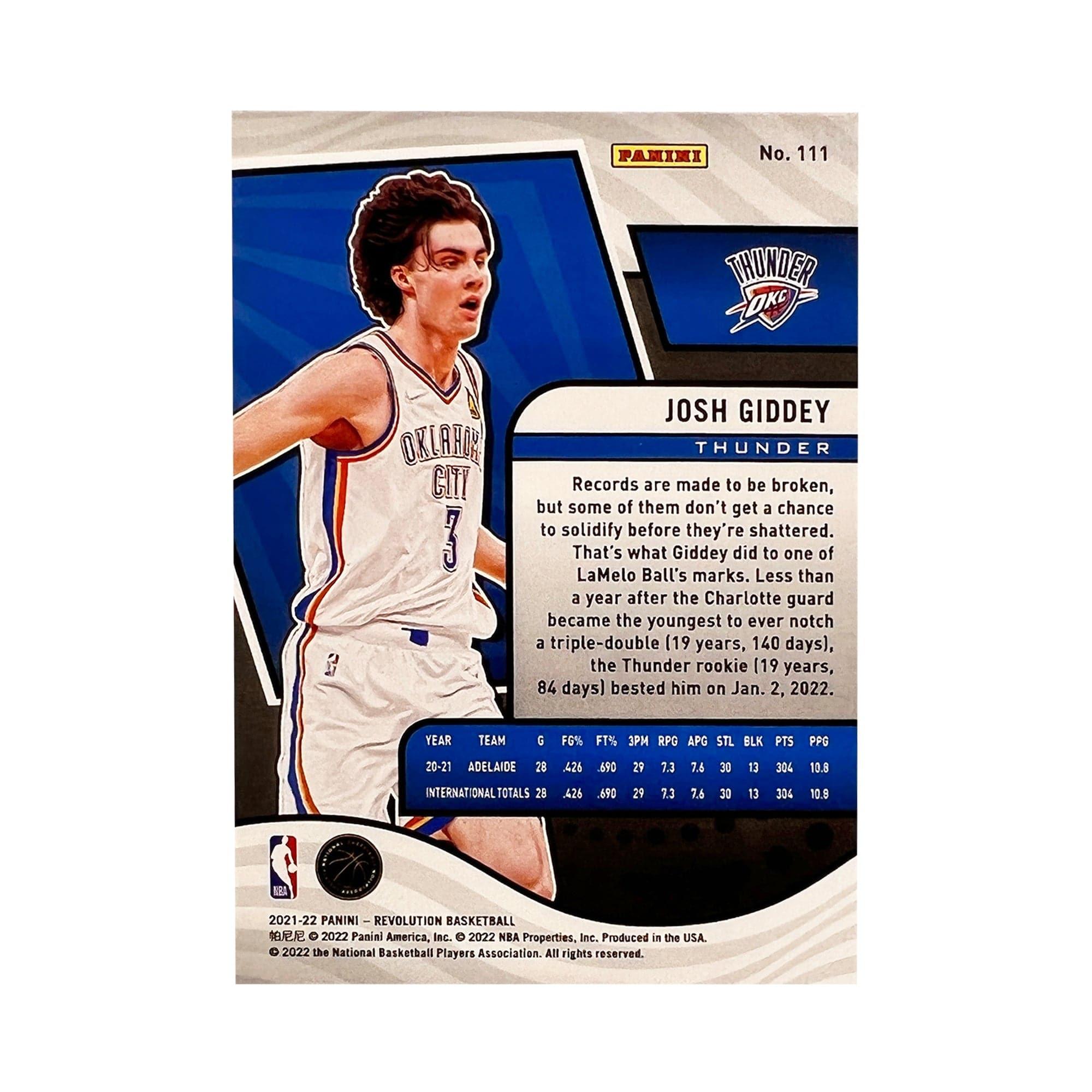 Josh Giddey Oklahoma City Thunder Panini NBA 21-22 Revolution Rookie Card