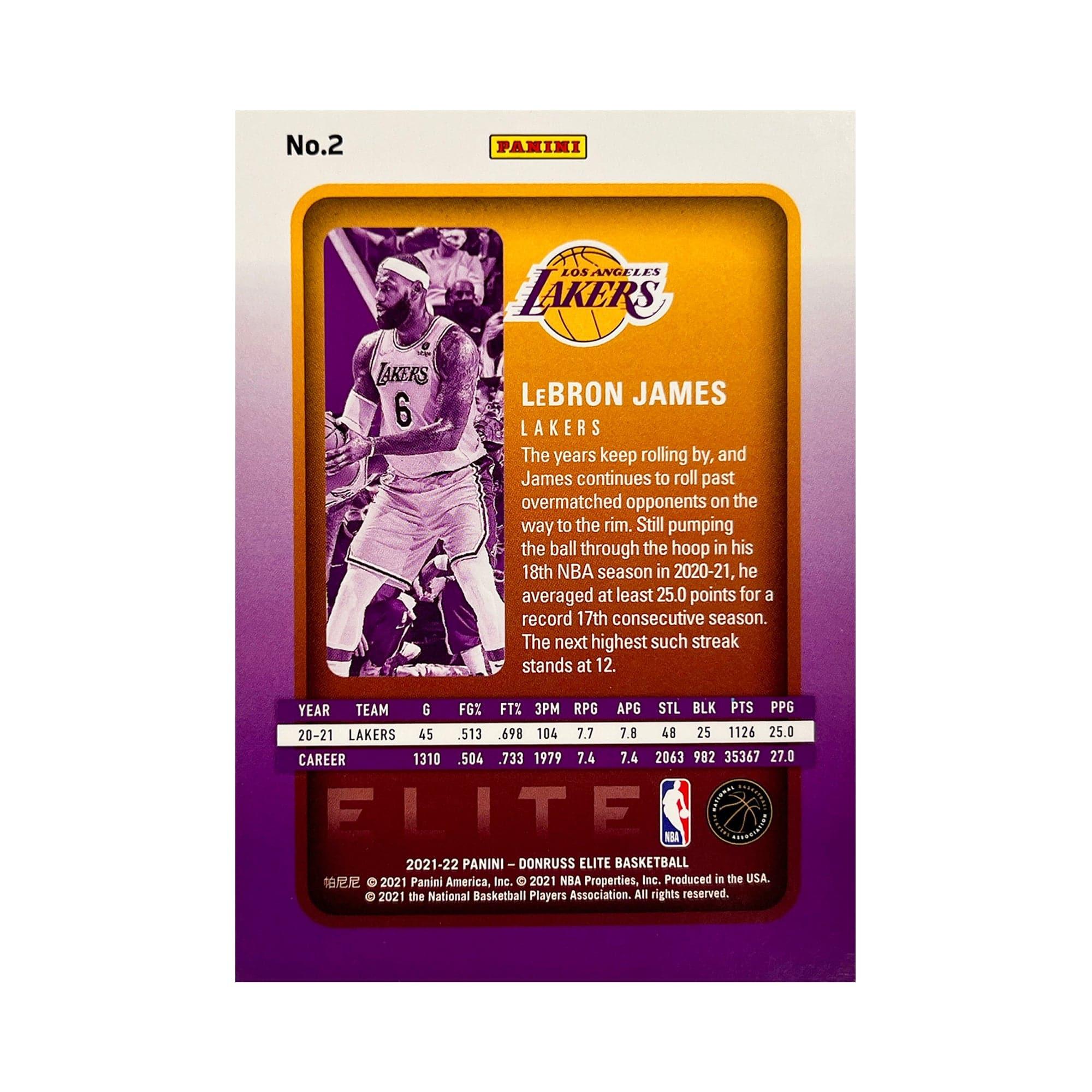 LeBron James Los Angeles Lakers Panini NBA 21-22 Donruss Elite Base #2 Card