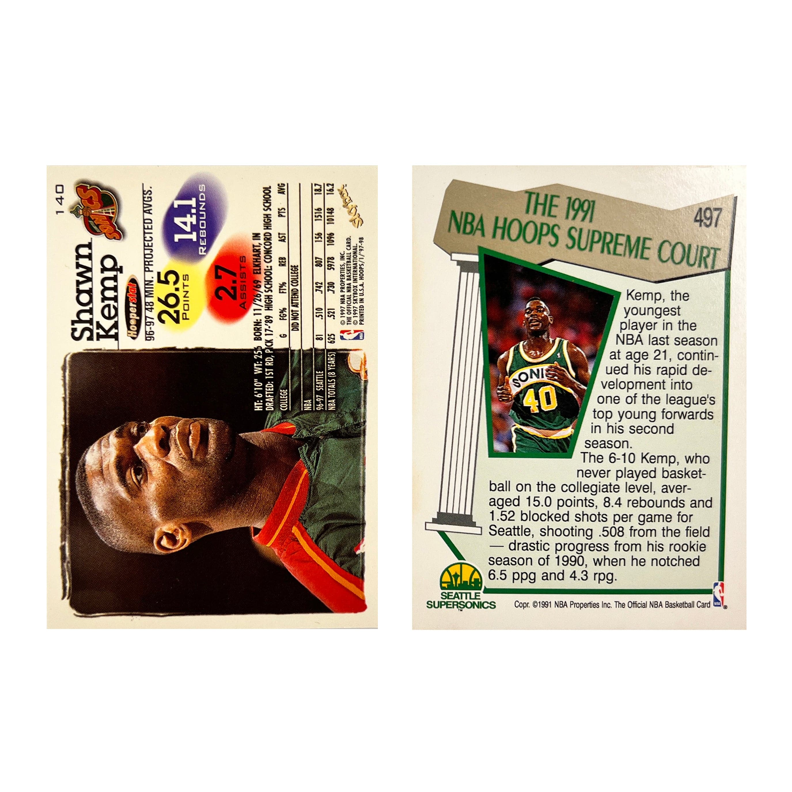 Shawn Kemp Seattle Supersonics Panini NBA Hoops 91-97 2 Card Set