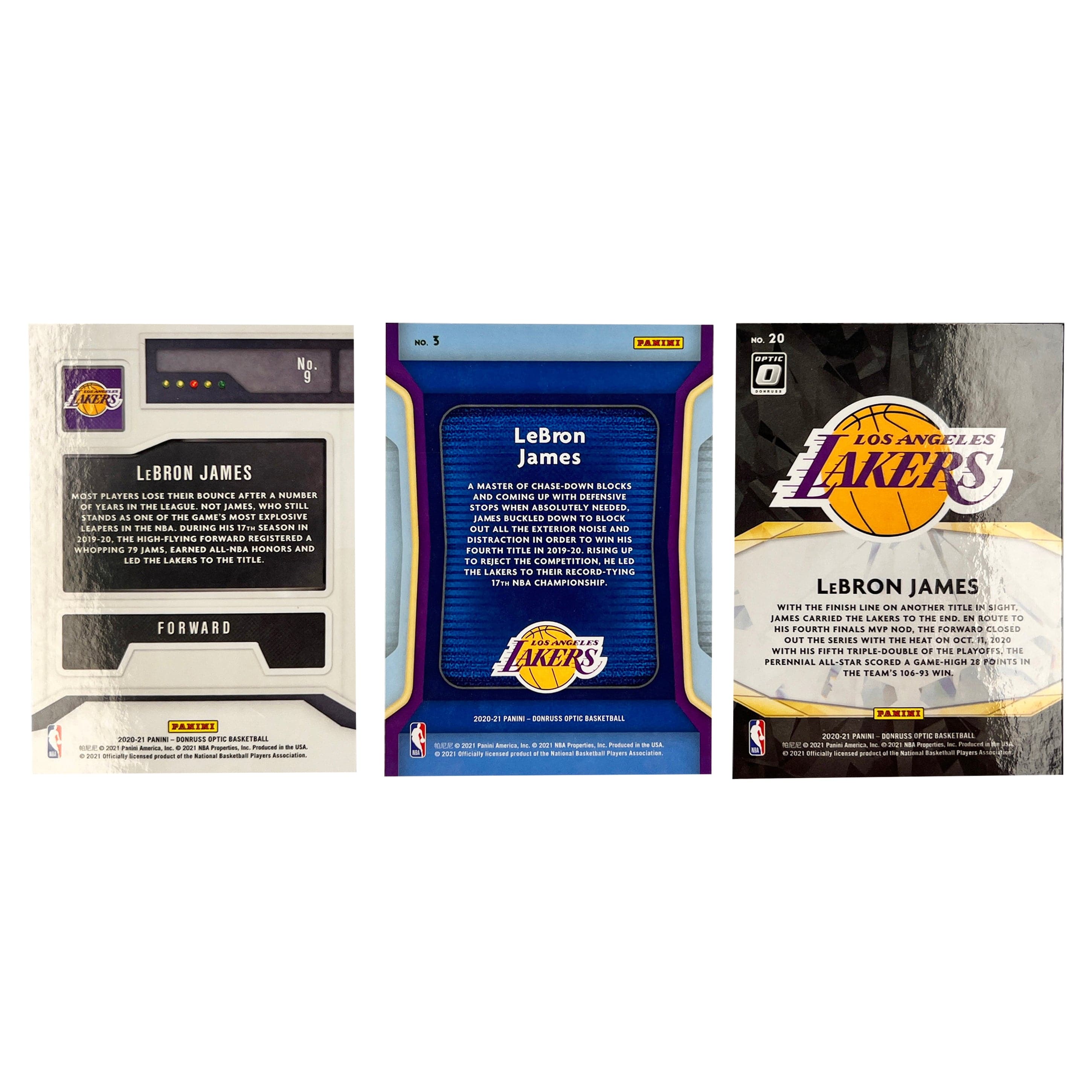 LeBron James Los Angeles Lakers Panini NBA 20-21 Optic Insert 3 Card Set