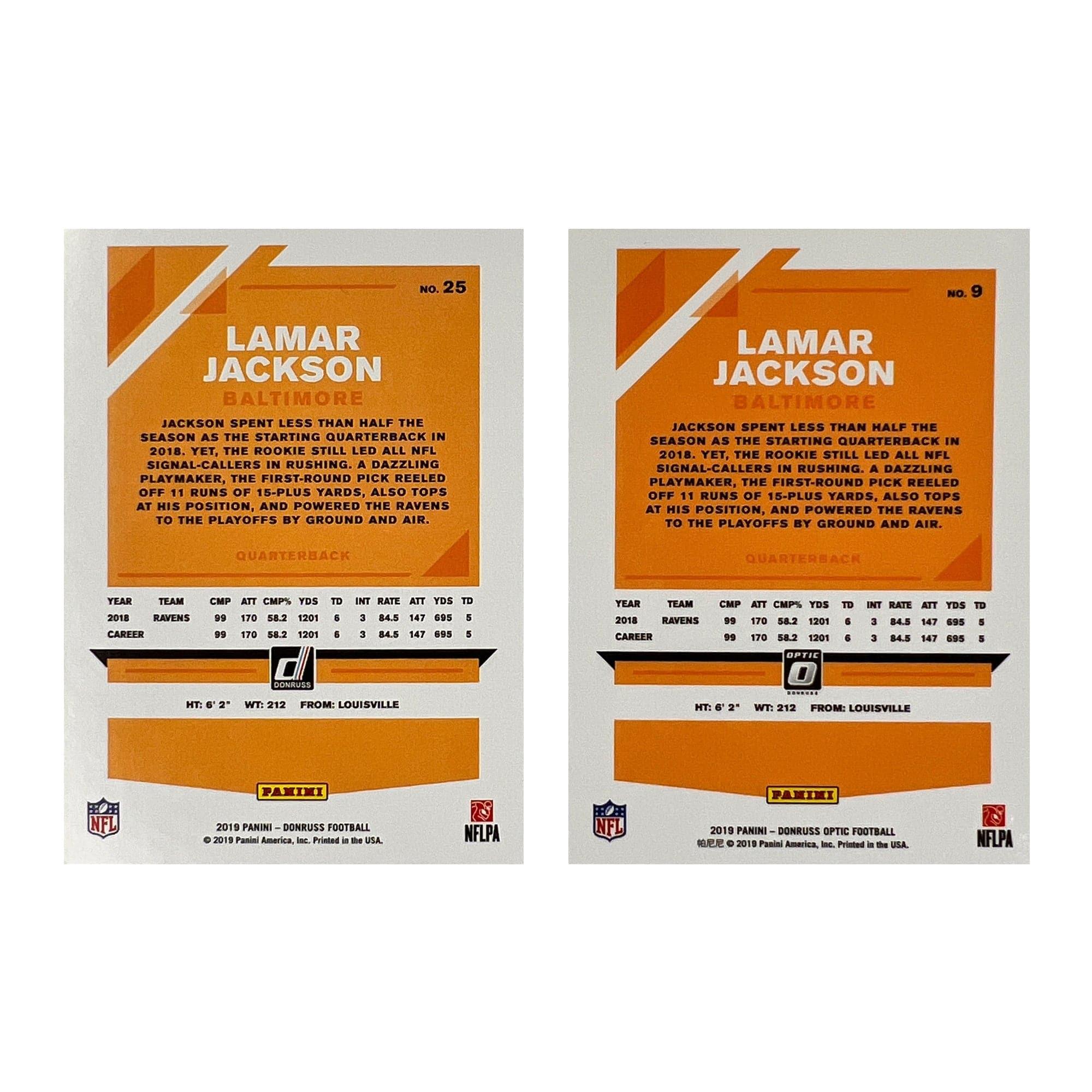 Lamar Jackson Baltimore Ravens Panini NFL 2019 Optic Donruss 2 Card Set