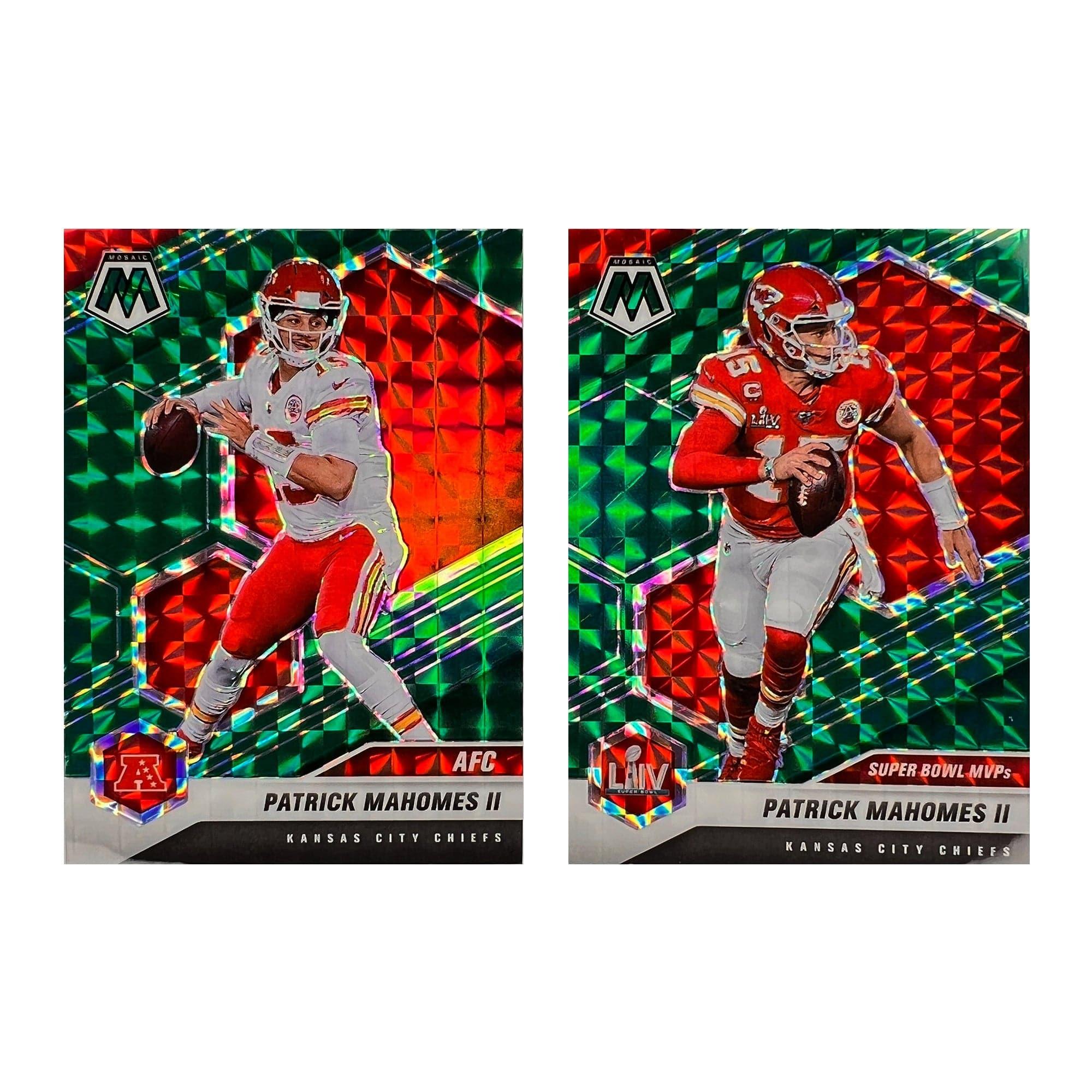 Patrick Mahomes Kansas City Chiefs Panini NFL 21 Mosaic Green Prizm 2 Card Set