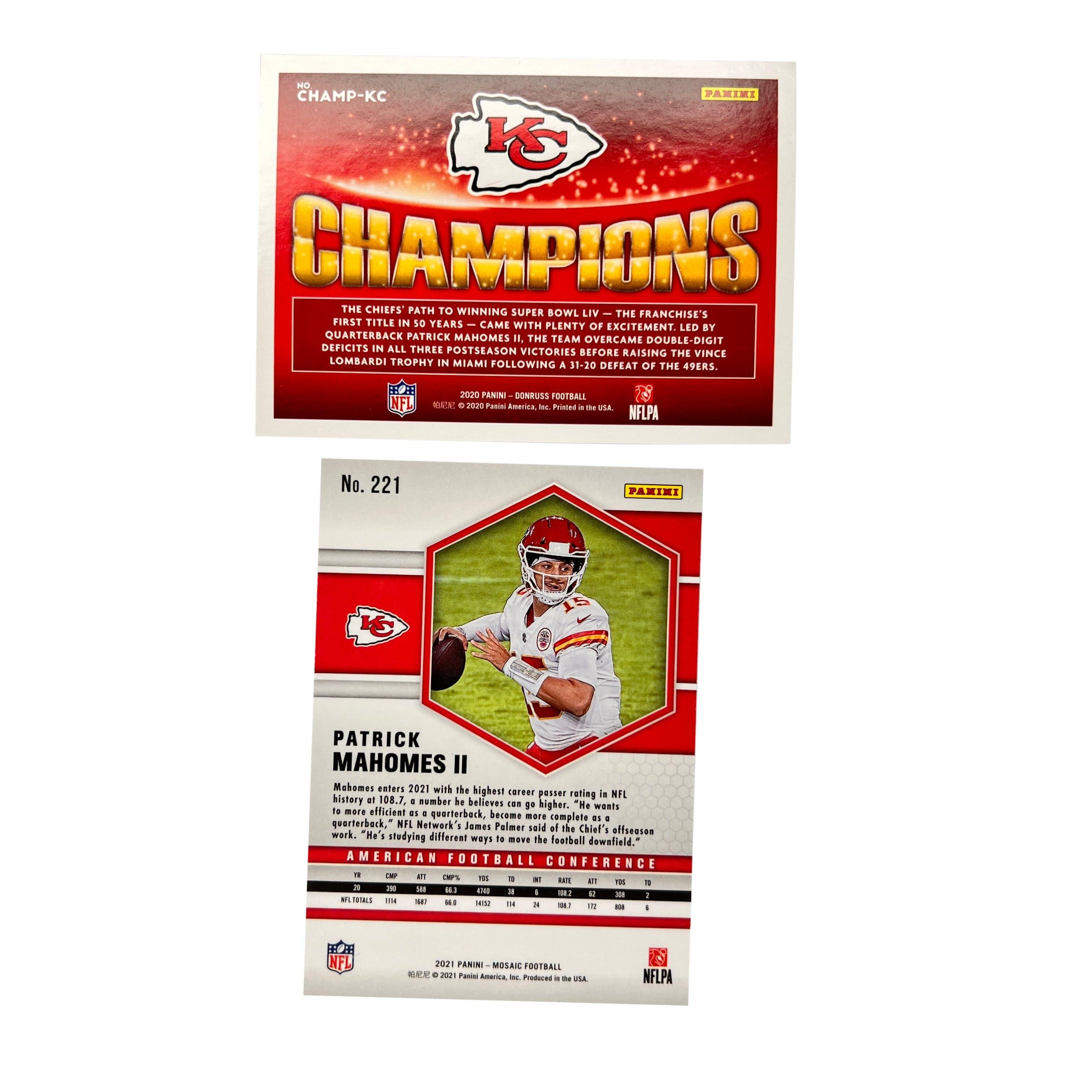 Kansas City Chiefs Panini NFL 21 Mahomes/Champions 2 Card Set