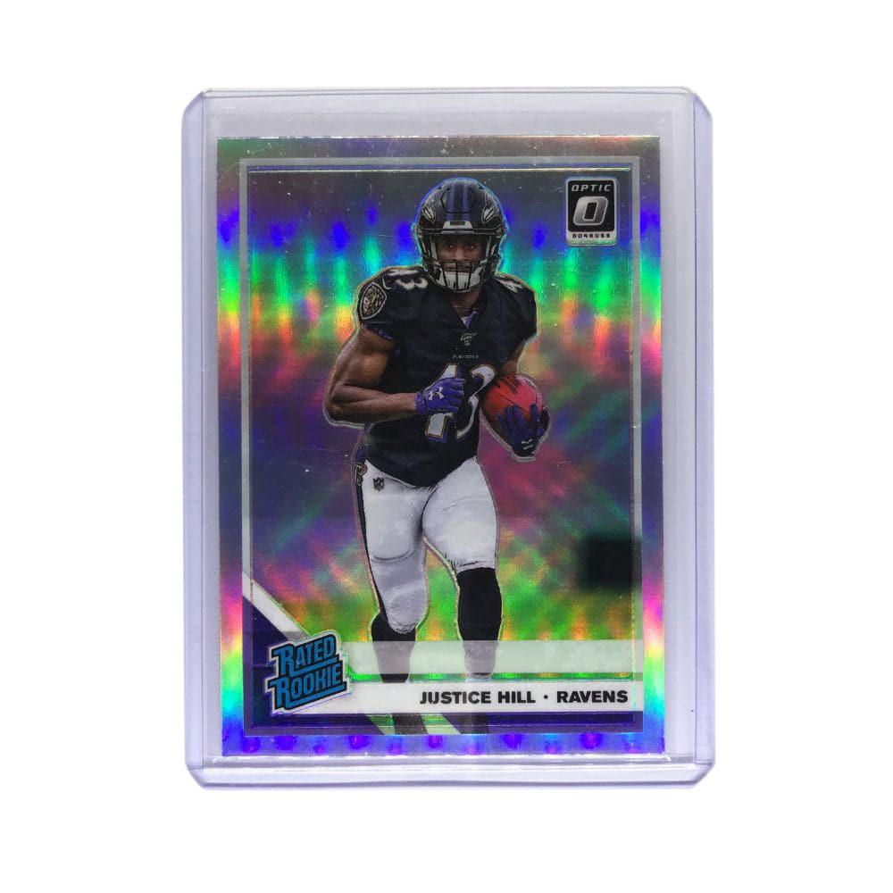 Justice Hill Baltimore Ravens 2019 Panini Optic NFL Rated Rookie Prizm Silver Card