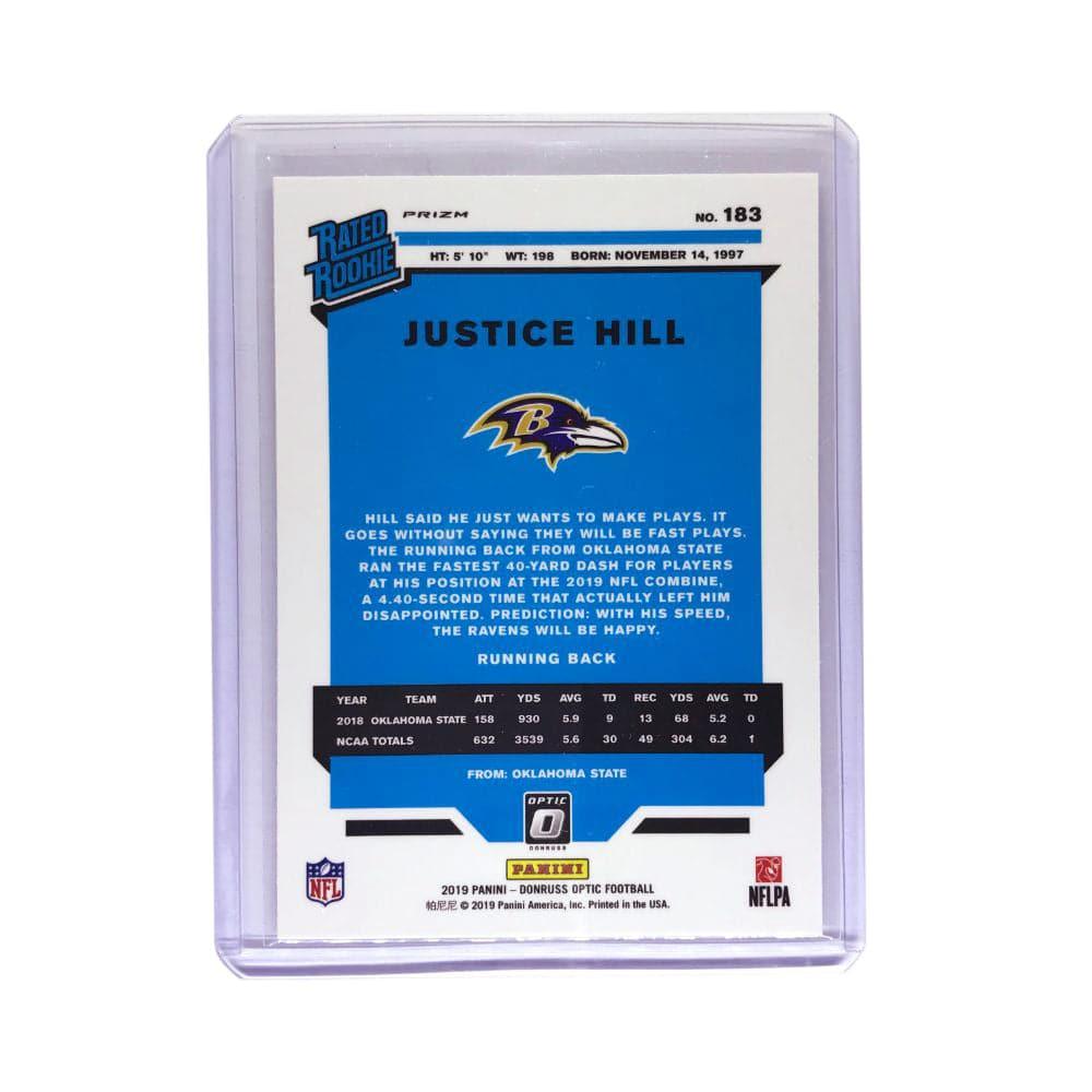 Justice Hill Baltimore Ravens 2019 Panini Optic NFL Rated Rookie Prizm Silver Card