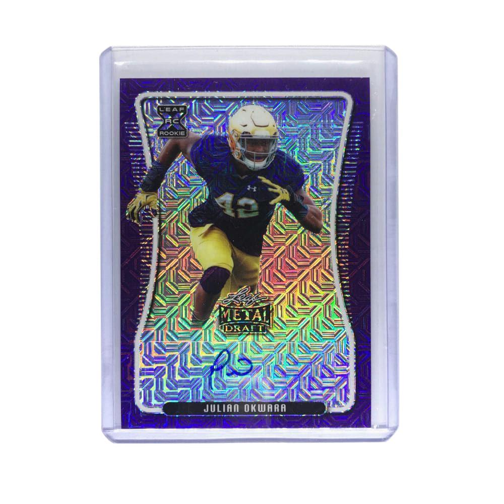 Julian Okwara Detroit Lions 2020 NFL Leaf Metal Rookie 4/10 Auto Rainbow Prismatic Card