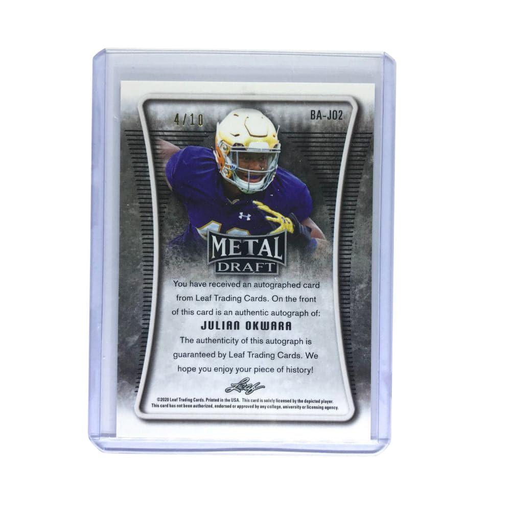 Julian Okwara Detroit Lions 2020 NFL Leaf Metal Rookie 4/10 Auto Rainbow Prismatic Card