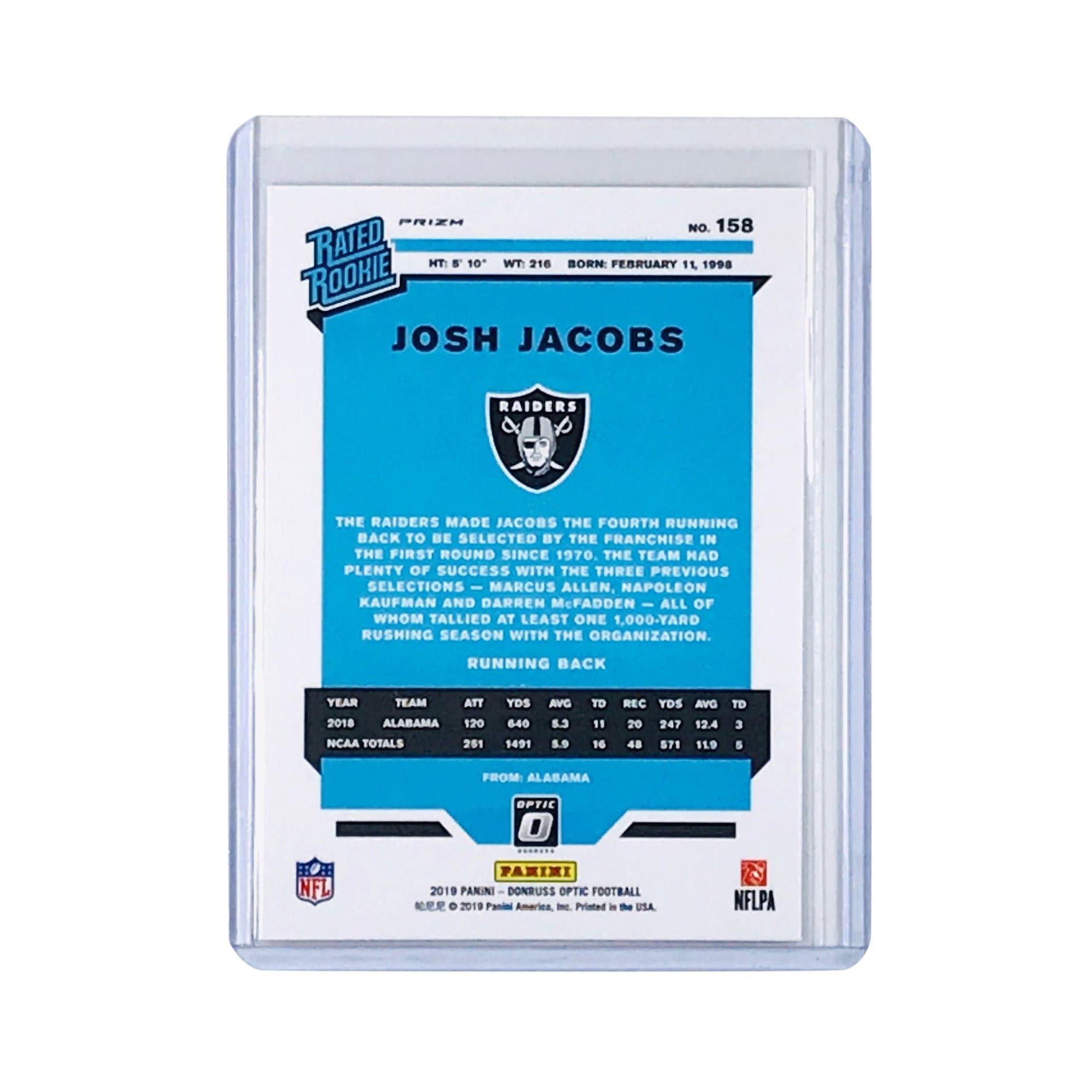 Josh Jacobs Las Vegas Raiders 2019 Panini Optic Silver Rookie NFL Card