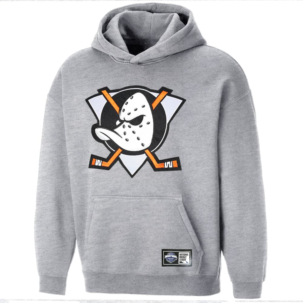 Anaheim Mighty Ducks NHL Applique Logo Oversized Hoodie Jumper - Grey Marle