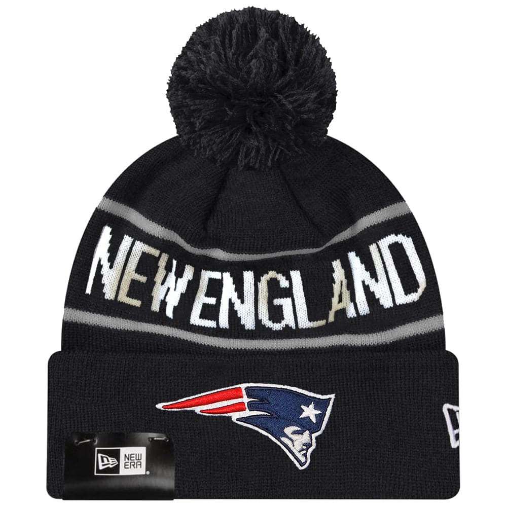 New England Patriots New Era NFL Grey Stripe Knit Beanie - Black