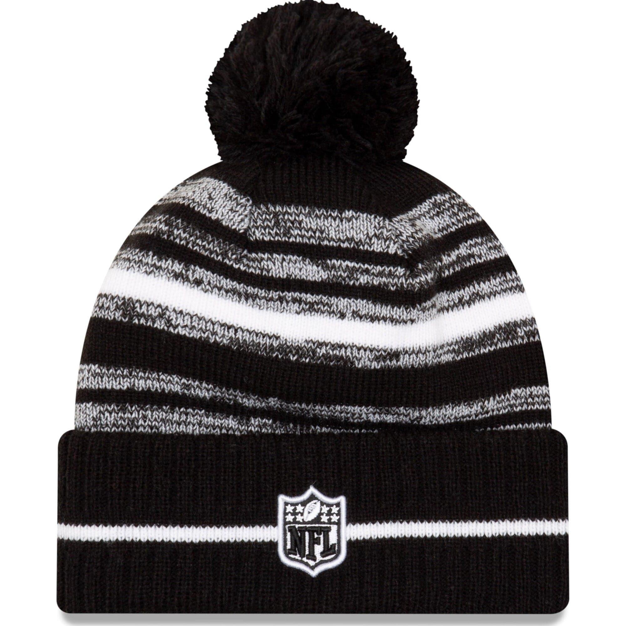 Philadelphia Eagles New Era NFL 2021 Sideline Black & White Pom Knit Beanie - Black