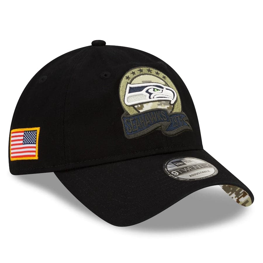 Seattle Seahawks New Era NFL Salute To Service 22 9TWENTY Strapback Hat - Black