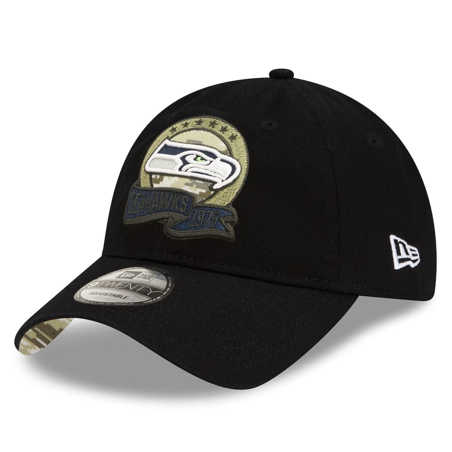 Seattle Seahawks New Era NFL Salute To Service 22 9TWENTY Strapback Hat - Black