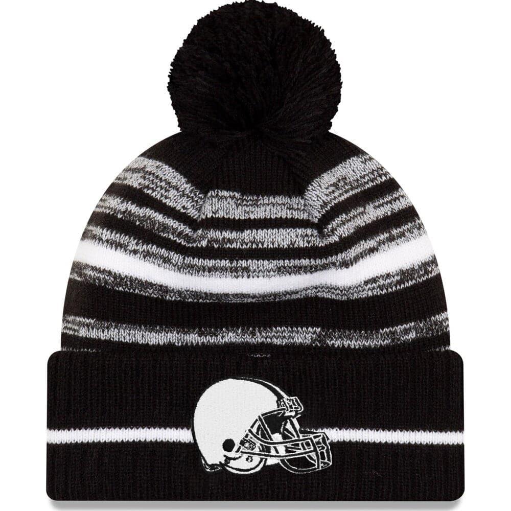 Cleveland Browns New Era NFL 2021 Sideline Black & White Pom Knit Beanie - Black