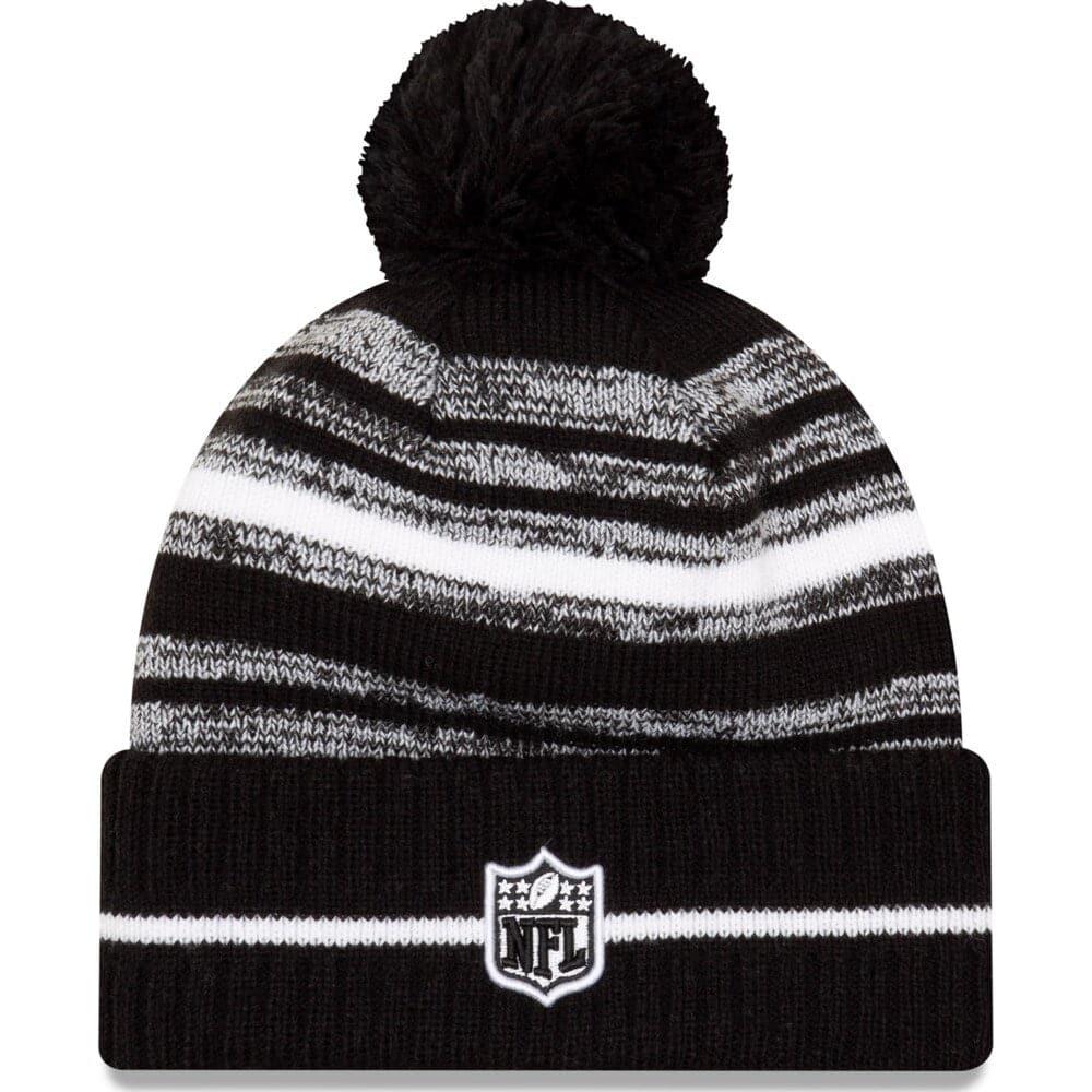 Cleveland Browns New Era NFL 2021 Sideline Black & White Pom Knit Beanie - Black